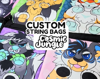 CUSTOM STRING BAGS - High Quality, Ych, Character, Anime, Furry, Fursona, Any Style, Soft, Durable, Zipper Pouch
