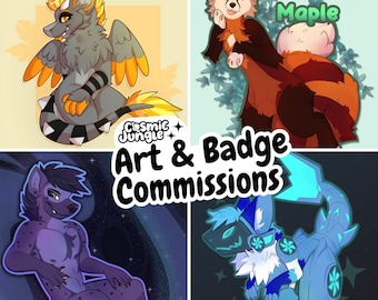 CUSTOM ART/BADGES - High Res, Ych, Anime, Furry, Fursona, Robotic, Any Style, Any poses, Scenes and Backgrounds, Couple, Multiple characters