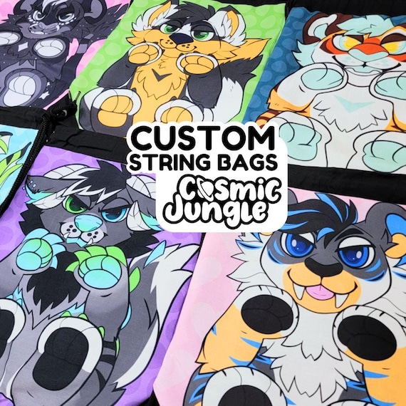 CUSTOM STRING BAGS - High Quality, Ych, Character, Anime, Furry, Fursona, Any Style, Soft, Durable, Zipper Pouch