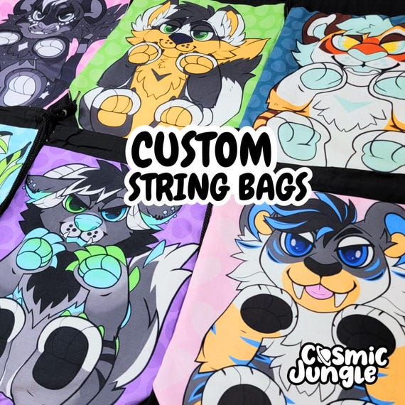 CUSTOM STRING BAGS - High Quality, Ych, Character, Anime, Furry, Fursona, Any Style, Soft, Durable, Zipper Pouch