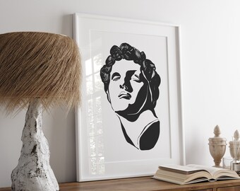Statua di Apollo - download istantaneo stampabile arte murale - bianco bianco minimalista monocromatico greco dio classico romano testa