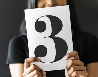 Big number 3 - instant download printable wall art - black white minimalist monochrome typographic alphabet numeric poster