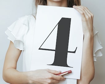 Big number 4 - instant download printable wall art - black white minimalist monochrome typographic alphabet numeric poster