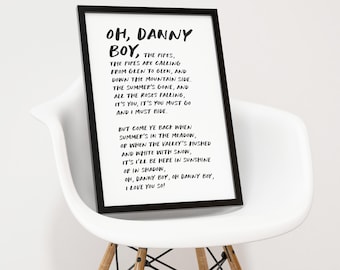 Danny Boy Lyrics Print - DIGITAL DOWNLOAD - Black & White Minimalist Poster - Hand-Lettered Traditional Irish Ballad