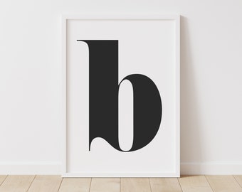 Big initial letter b - instant download printable wall art - black white minimalist monochrome typographic alphabet letter poster