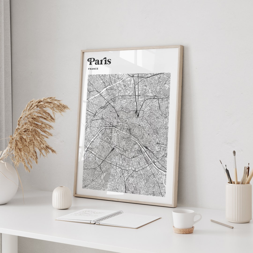 Map of Paris Instant Download Printable Wall Art Black and White ...