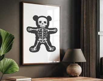 Teddy X-Ray - instant download printable wall art - black white minimalist monochrome goth emo print - cute horror