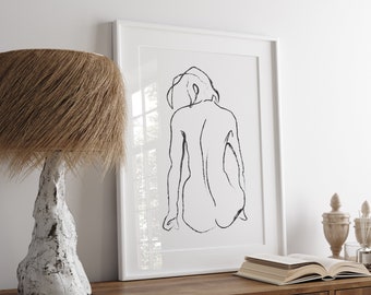 Female nude life drawing - hi res instant download printable wall art - black white minimalist monochrome feminine female beauty