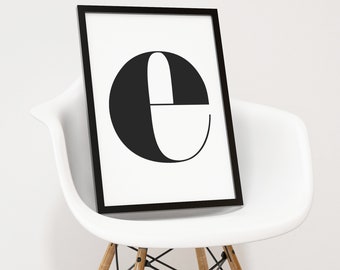 Großer Anfangsbuchstaben e - instant download druckbare Wandkunst - schwarz weiß minimalistisch monochrom typografisches Alphabet Buchstaben Poster