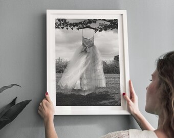 Photo of wedding dress - instant download printable wall art - black white minimalist monochrome b&w photographic poster
