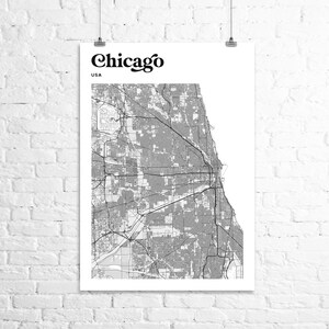Map of Chicago - Instant Download Printable Wall Art - Black and White ...