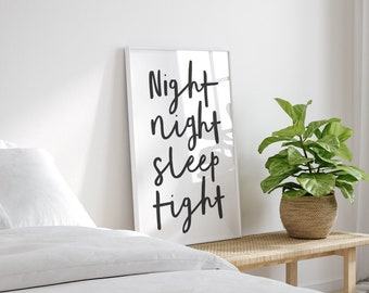 Notte notte dormi bene - arte da parete stampabile con download istantaneo - poster minimalista in bianco e nero in stile scritto a mano