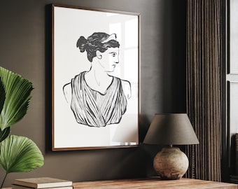 Greek Goddess - instant download printable wall art - black white minimalist monochrome ancient classic roman head