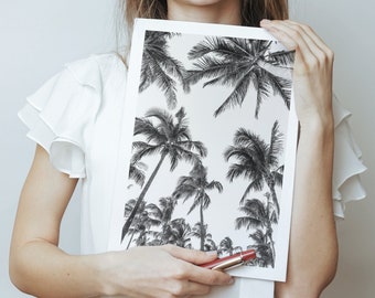 Photo of palm trees - instant download printable wall art - black white minimalist monochrome b&w photographic poster