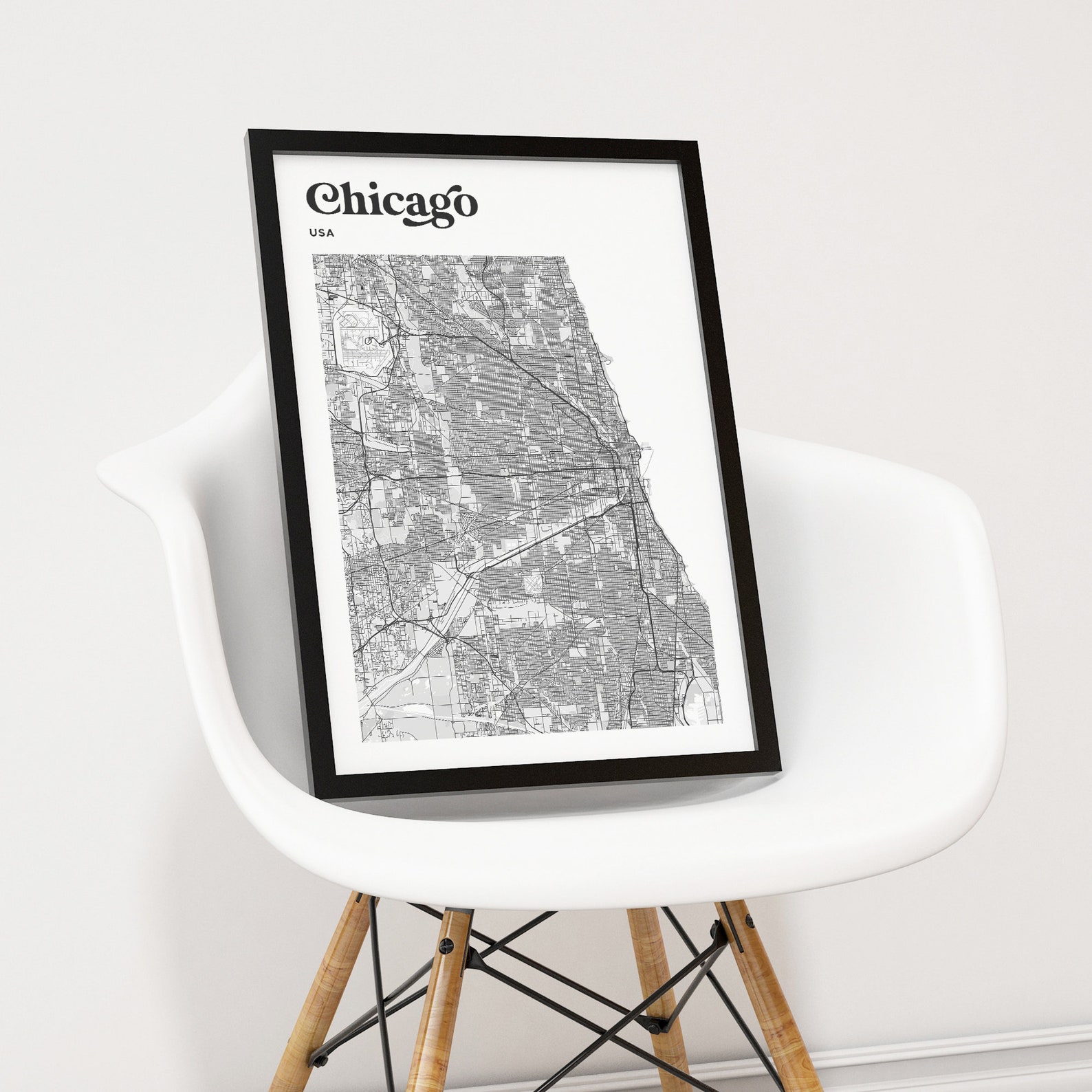 Map of Chicago Instant Download Printable Wall Art Black and White
