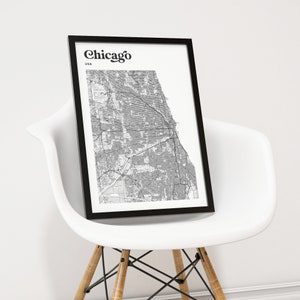 Karte von Chicago - sofortiger Download druckbare Wandkunst - schwarz-weiß minimalistisch monochrome Linie Karte Poster