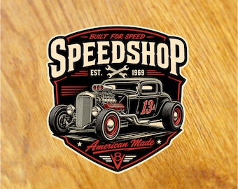 Speedshop American Made V8 Decal Hot Rod Tuning Foil Sticker Oldschool 13 Fun Bike Rear Window Text Motorcycle Car Vintage US Foil