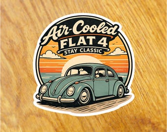 Air Cooled Flat 4 Retro Sticker 10 cm Vintage Car Decal Classic Bug Style Vinyl Waterproof UV Resistant Auto Enthusiast Gift Sticker Vibes
