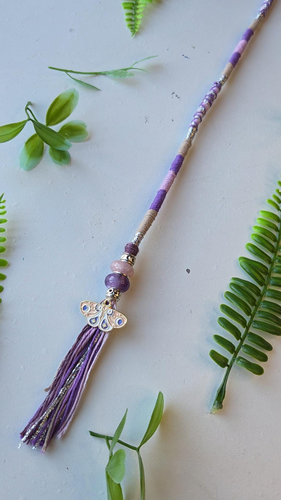 Purple and Silver Hair Wrap Extension With Butterfly Pendant  display picture 2