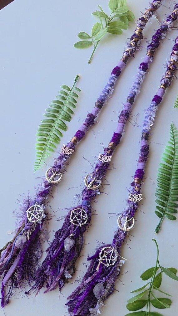 Purple Quartz Crystal Gypsy Hair Wrap Dread Purple Bohemian Hair Wrap With Hand Beading, Agate and  main image 3
