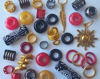 33 Indigenous Australian coloured Dreadlock Bead Pack. Crystals, Charms, Cuffs and Dread Beads. Aboriginal style Braid Accessories