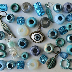 40 Blue Dread Bead mega pack with Opalite, Agate, Sodalite & Howlitee Crystal Gemstones, mixed Beads, Cuffs and Charms