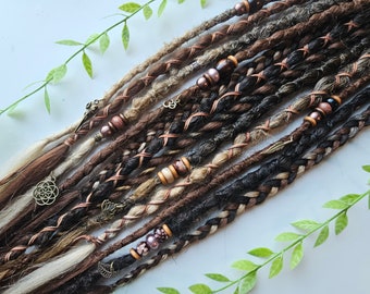 Long mixed brown ombre Dreadlock Extensions (12 x 20-22 inch)  Braid in Temporary synthetic dreads. Earthy Viking Style Hair Accessories