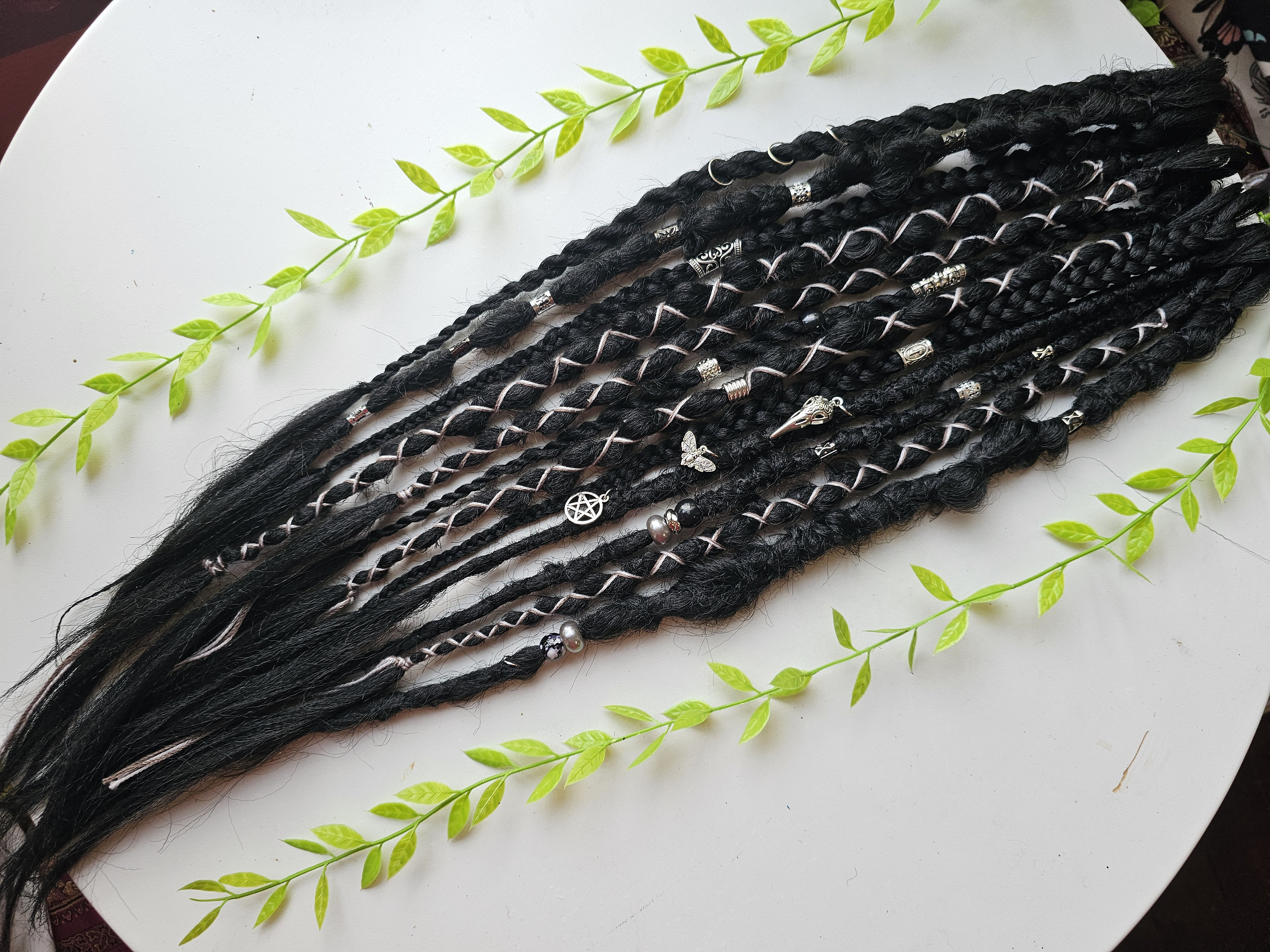 XL Black Goth Viking Dreadlock Extensions With Crystals ( 12  display picture 2
