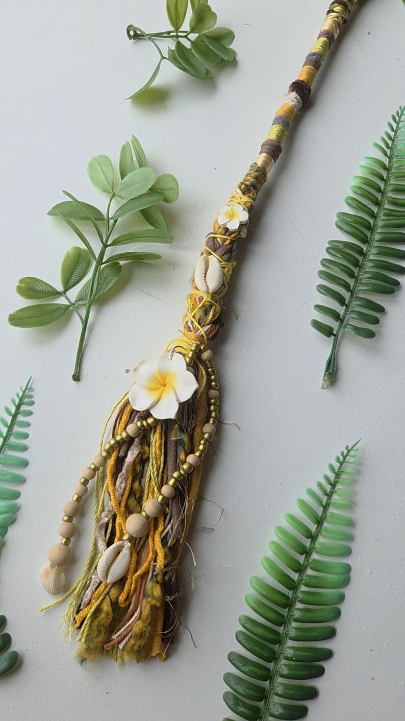 Cowrie Shell, Frangipani & Citrine Crystal Hand Beaded Hair Wrap ...