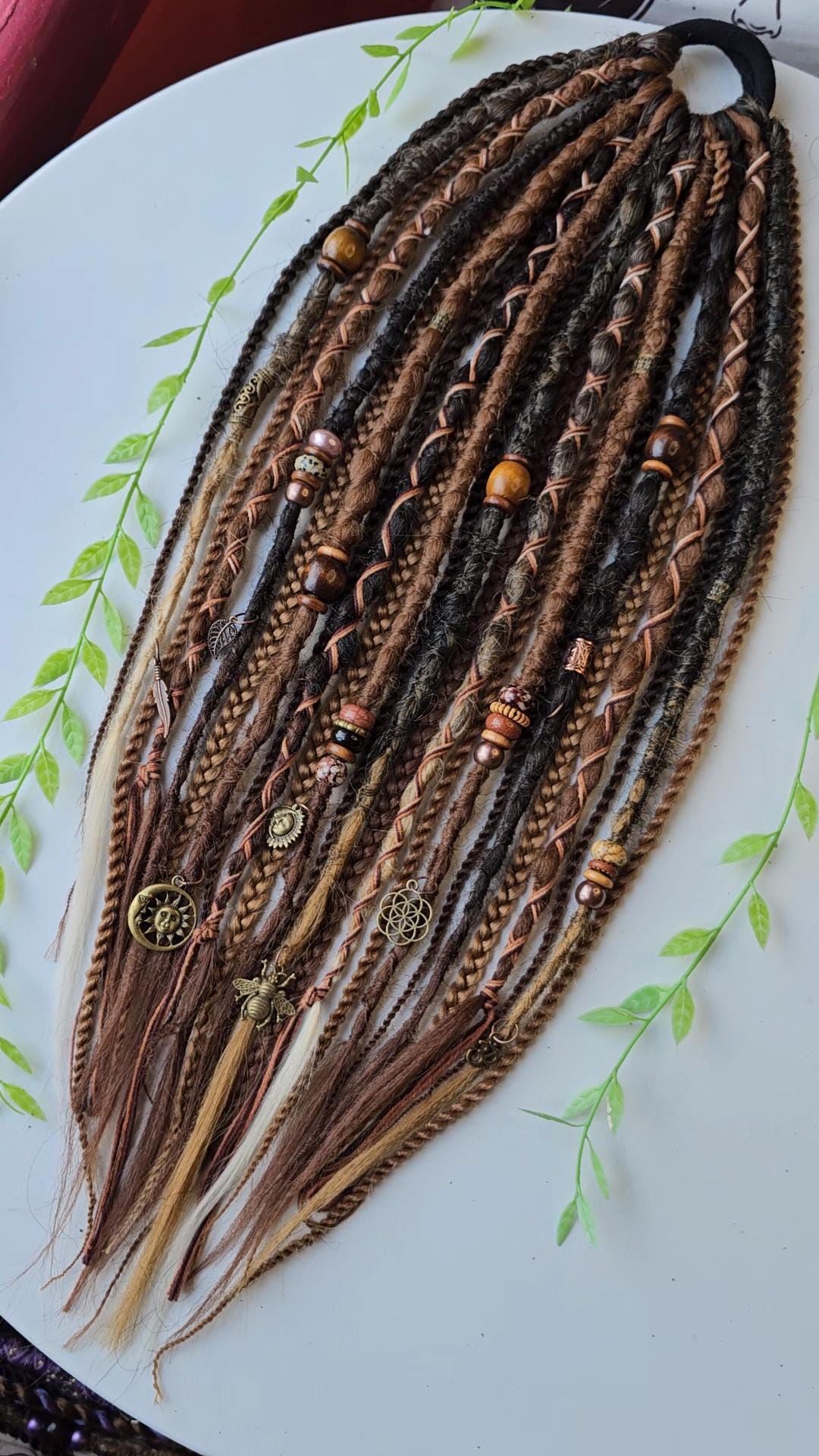 24 20-22inch Mixed Brown Dreadlock and Braid Pony. Long Brown