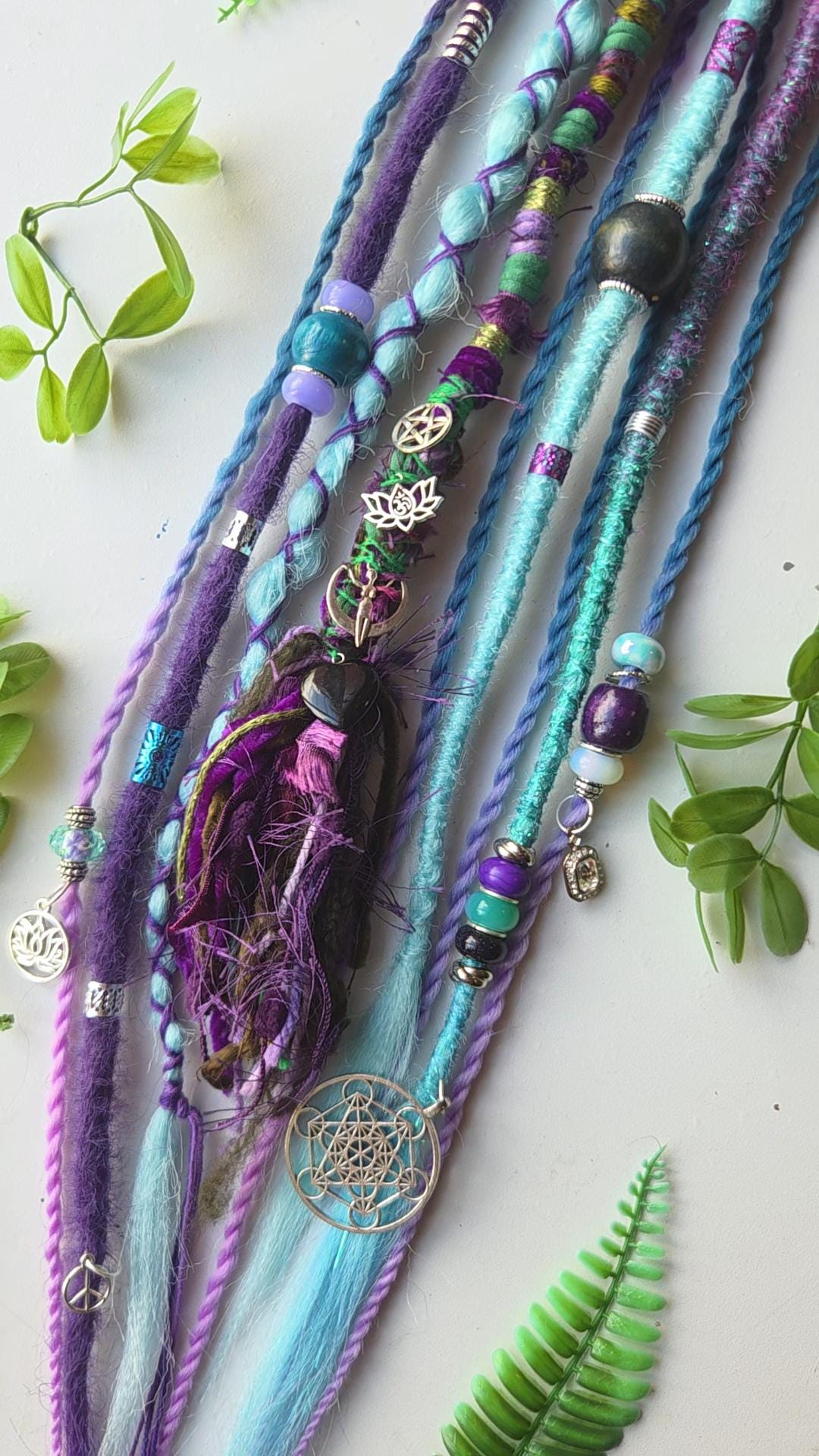 Gypsy Hair Dread Wrap Purple Passion Butterfly Quartz Crystal Beads Purple and Silver Hair Wrap Extension With Butterfly Pendant  main image 4