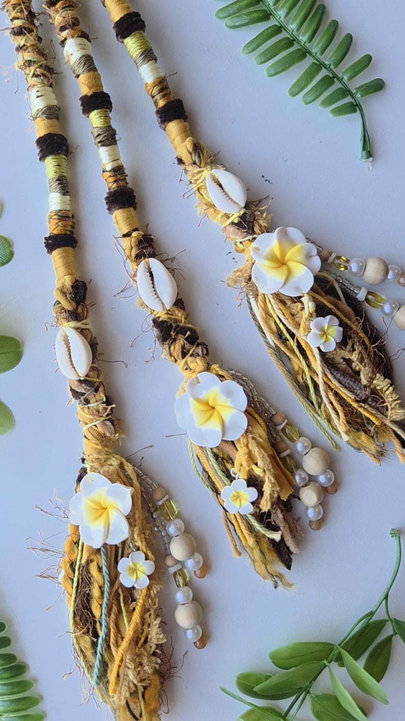 Cowrie Shell, Frangipani & Jasper Hand Beaded Hair Wrap Extension ...