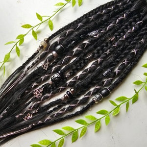Mid length Black Gothic Dreadlock Extensions with Crystals ( 12 x 18 inch long ) Goth heavy metal Synthetic temporary Braid in Dreads