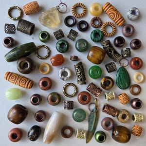 69 Earthy Dread Bead Pack with Crystal Gemstones, Beads, Cuffs, Runes and Pendants. Braid Beads, Hippie Style Dreadlock Accessories