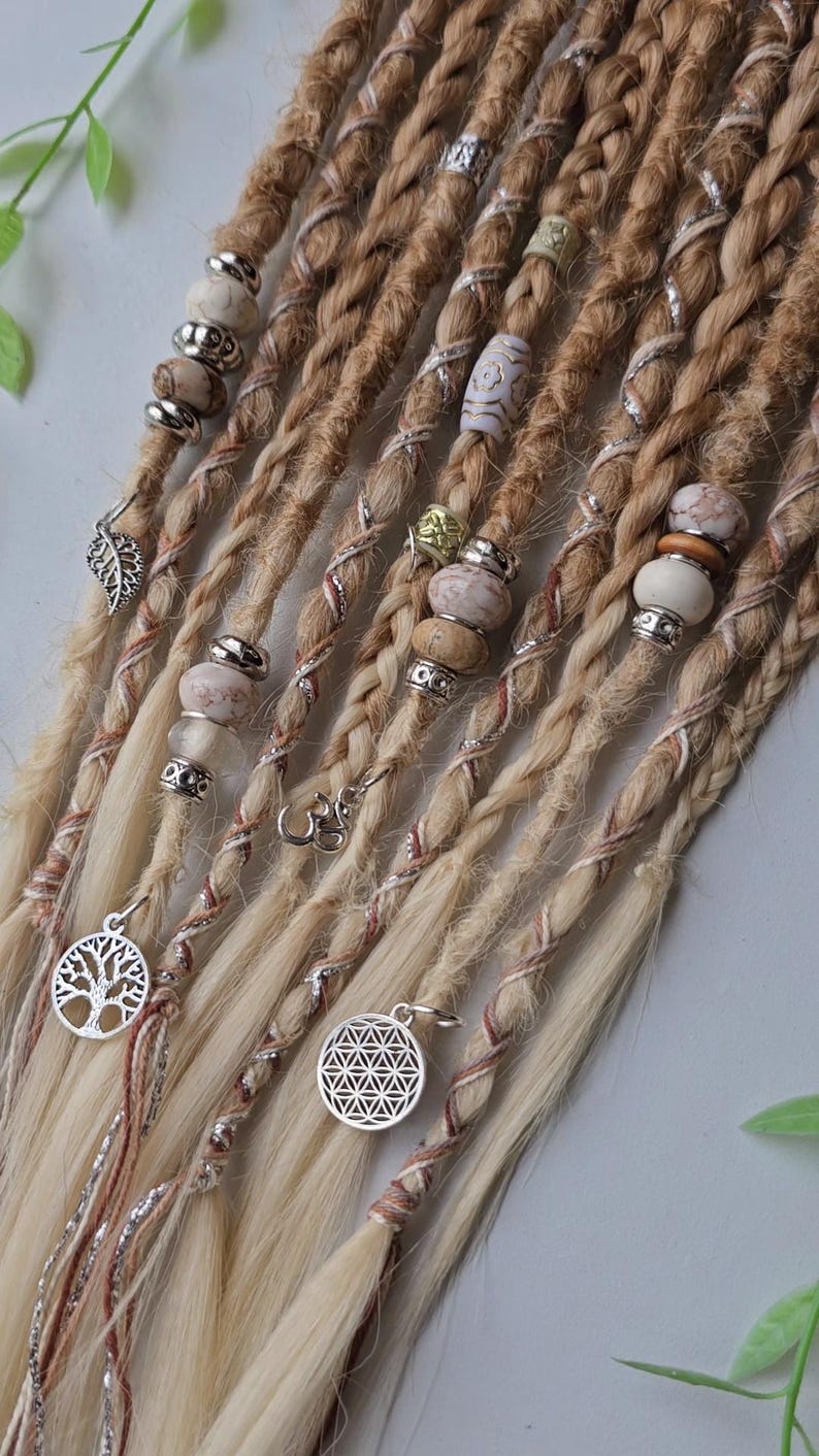 String Dreadlocks Mid Long Blonde Ombre Dreadlock Extensions With Crystals. Hippie Boho ...