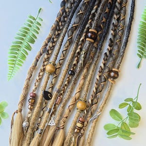 Long Viking style Dreadlock Extensions (12 x 22 inch) Braid in Temporary synthetic dreads. Black brown Ginger blonde ombre w mixed Crystals