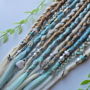 Long Blonde Ombre & pastel Blue Dreadlock Extensions with Crystals ( 12 x 20 inch long ) Beachy boho temporary Braid in Synthetic Dreads