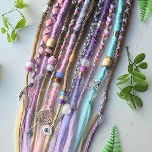 Long Pastel & Brown Ombre SE Dreadlock Extensions Crystals (12 x 20 inch) girly goddess festival Style Braid in Temporary synthetic dreads