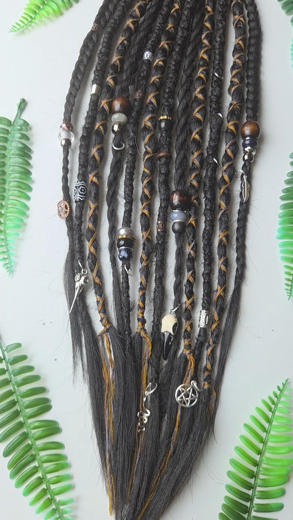 Long Black Goth Viking Dreadlock Extensions Crystals (12 X  display picture 3