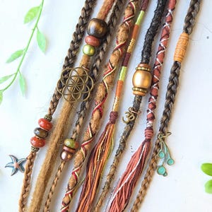 Haarband, Dread & Zopfgummi. 40-45 cm Lagenlänge. Erdiges Braun im Viking Style. Kristalle, Heilige Geometrie Anhänger, Dreadlocks Braids wraps