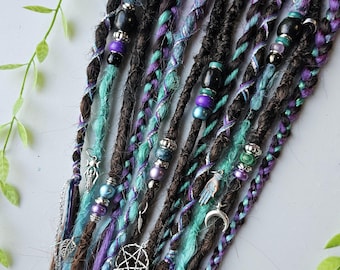 Extension per dreadlock lunghi, stile sirena, sfumati dal nero al marrone. Cristalli misti, ciondoli, polsini, fasce, trecce, dreadlock (30,5 x 55,9 cm)