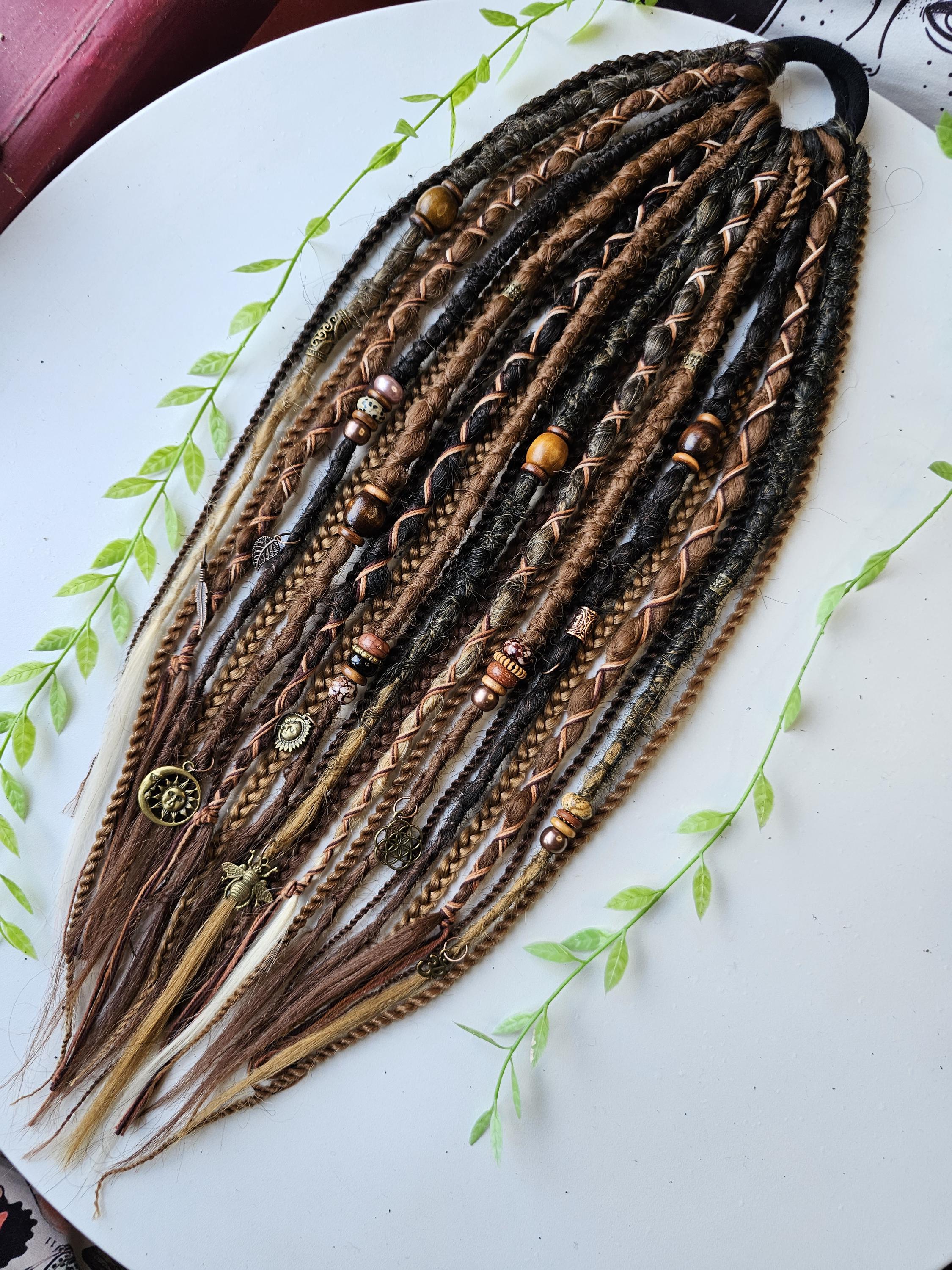 24 20-22inch Mixed Brown Dreadlock and Braid Pony. Long Brown