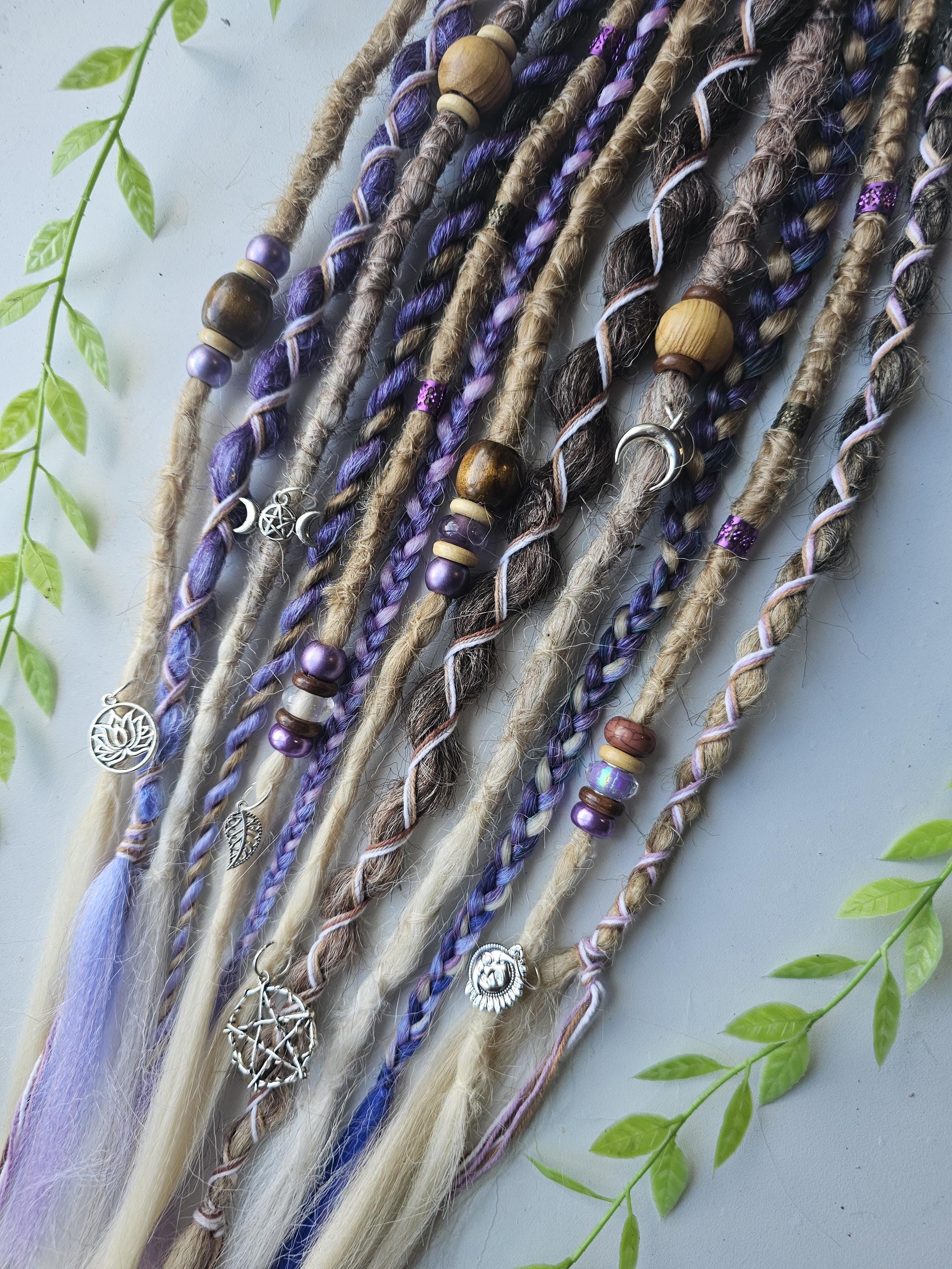 Long Blonde Ombre Brown and purple Dreadlock Extensions with Crystals ( 12 x 20 inch long ) white Witch temporary Braid in Synthetic Dreads