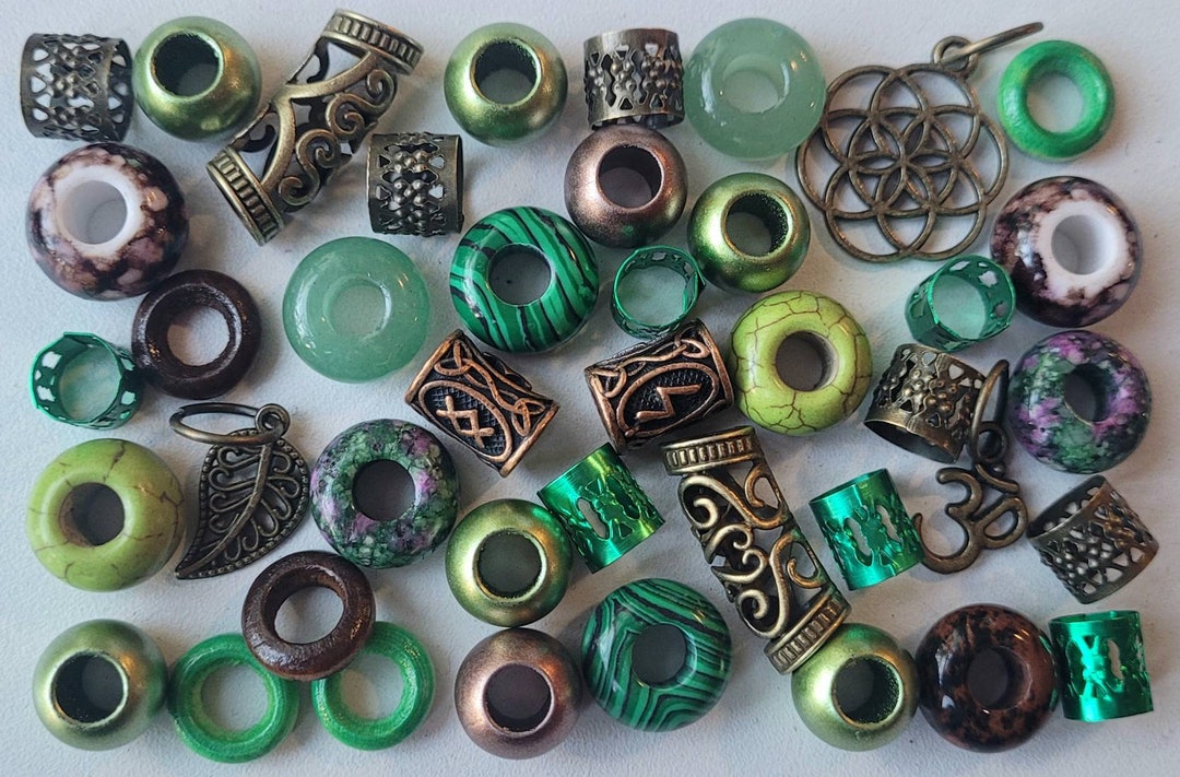 42 Crystal Green & Bronze Dreadlock Bead Pack With - Etsy