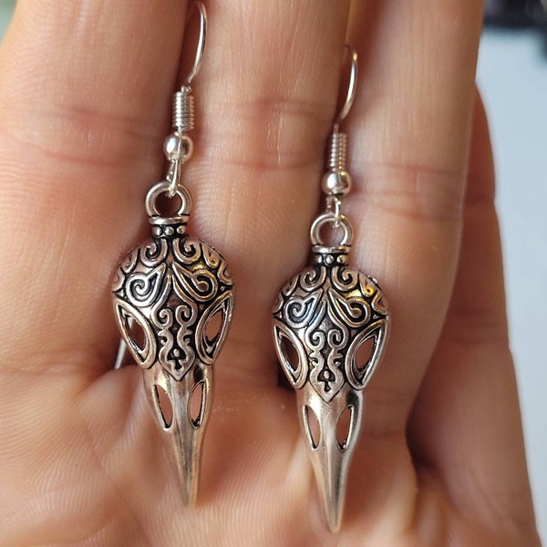 Pagan Viking Style Raven Bird Skull Earring set