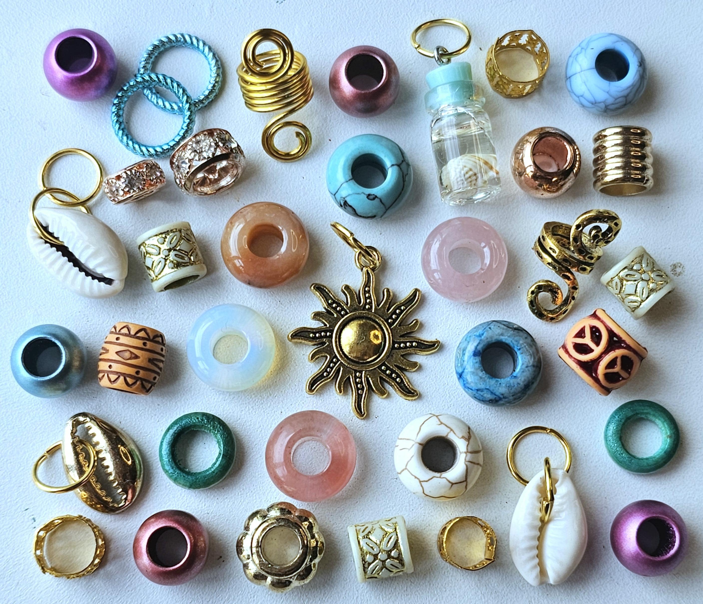 Beachy Sunrise 36 Dreadlock Bead Pack. W Carnelian, Opalite, Agate, Howlite, Strawberry Quartz & Rose Quartz Crystal Gem stone Dread Beads