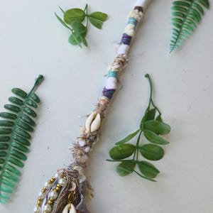 Cowrie Seashell Hand Beaded Hair Wrap. Beachy boho Style Dread Wrap. Hippie Dreadlock Extension. Purple, Teal, earthy tone hippie dread Wrap