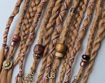 Long Ginger brown Dreadlock Extensions Crystals ( 12 x 20 inch ) Dark honey blonde Braid in synthetic Dreads. Earthy Viking Style Dread