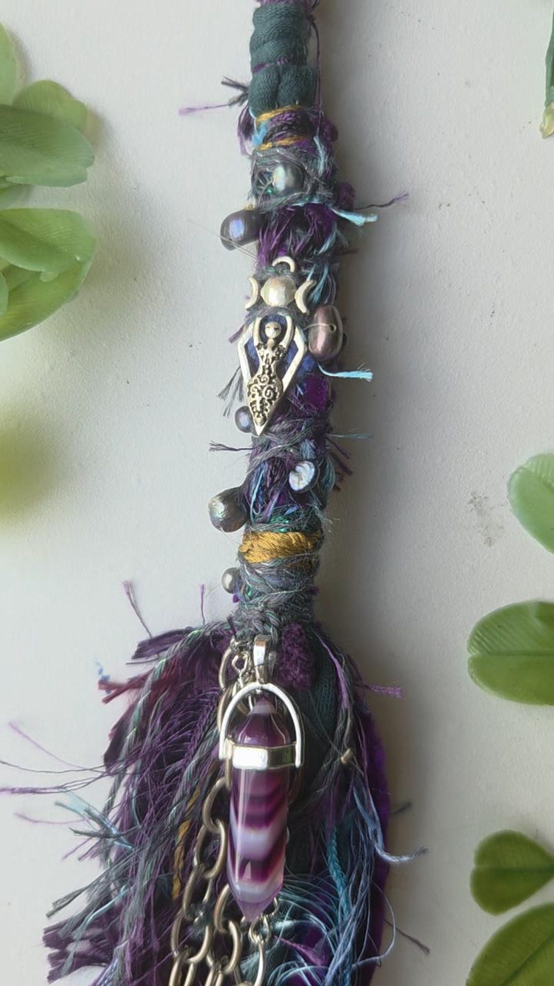 Amethyst, Agate, Purple Teal Witchy Crystal Hair Wrap With  display picture 2