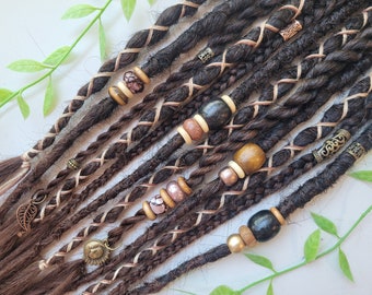 Mid Length Ombre Dreadlock Extensions with Crystals. Dark Brown boho Hippie Style Synthetic temporary Braid in Dreads ( 12 x 18 inch long )